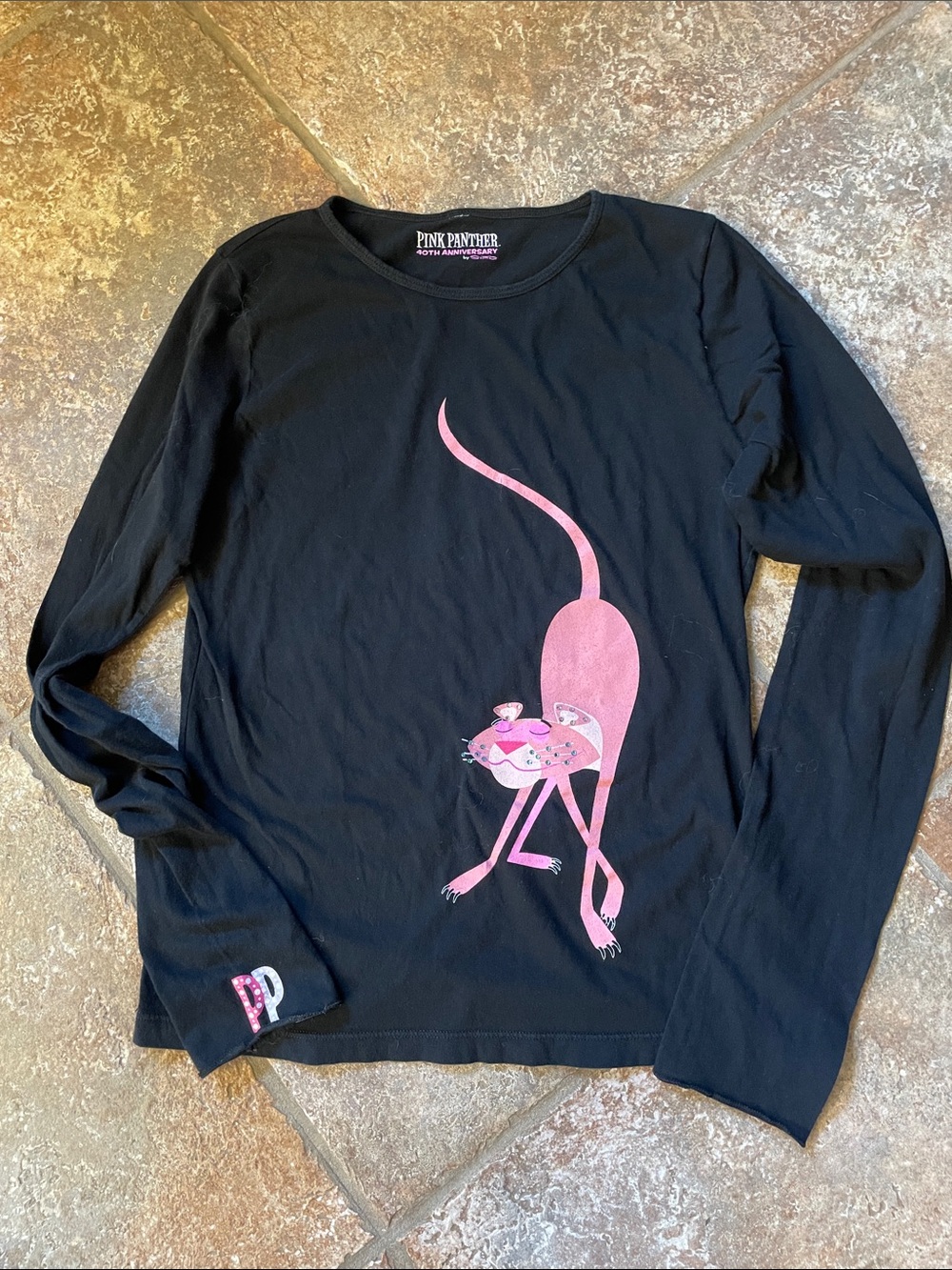 Women's limited edition Black Long-Sleeve 40th Anniversary Pink Panther shirt.
